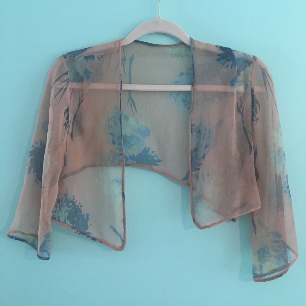 1920s silk chiffon floral pastel crop jacket